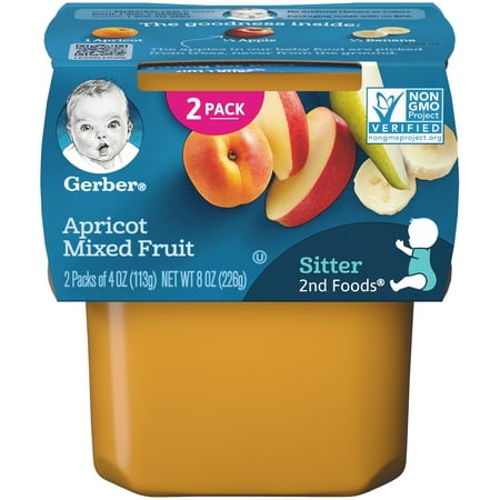 Gerber 2nd Foods Apricot Mixed Fruit Baby Food, 4 oz. Tubs, 2 Count (Pack of