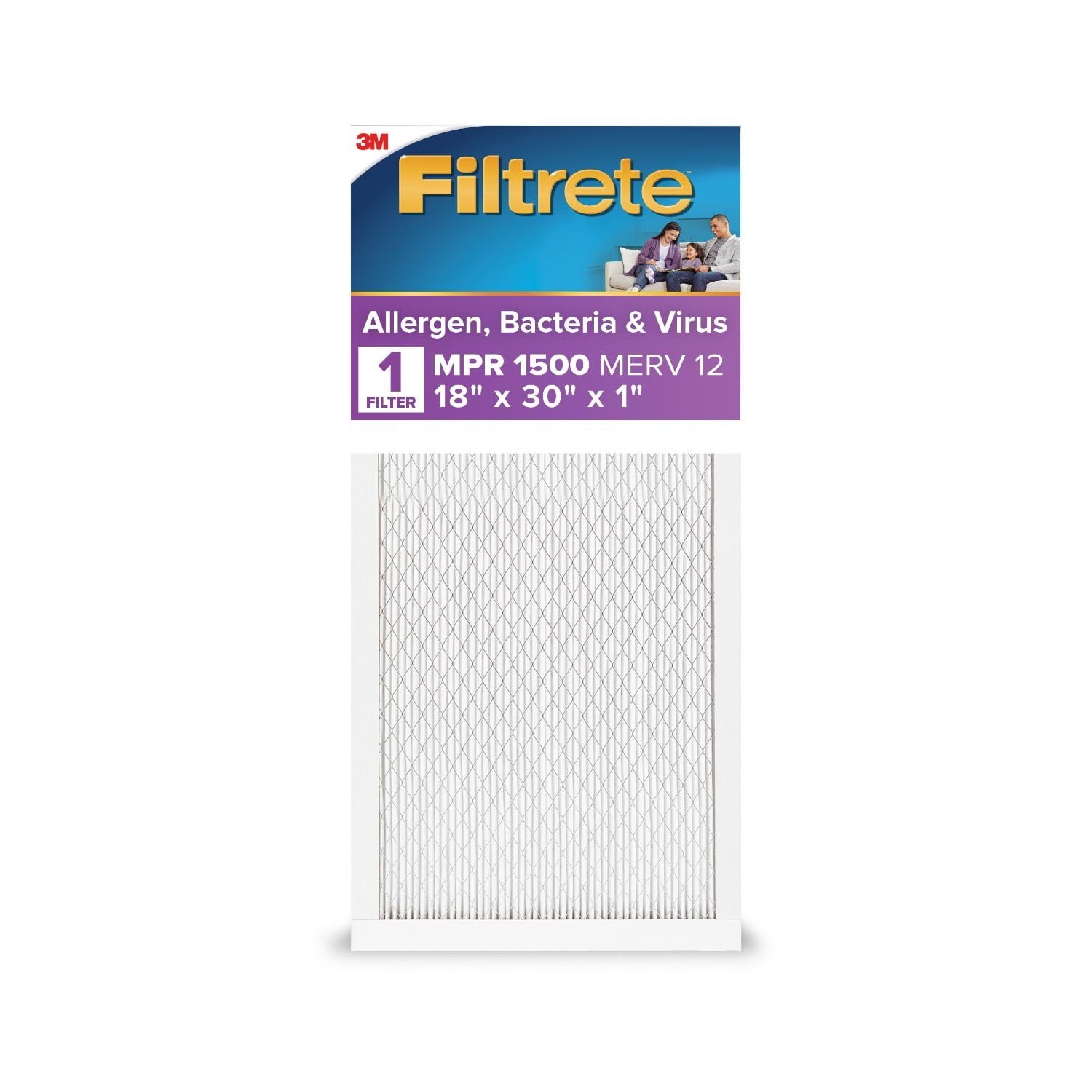 (4 pack) Filtrete 18x30x1 HVAC Furnace Air Filter, MPR 1500 MERV 12, Allergen, Bacteria and Virus, 1 Filter