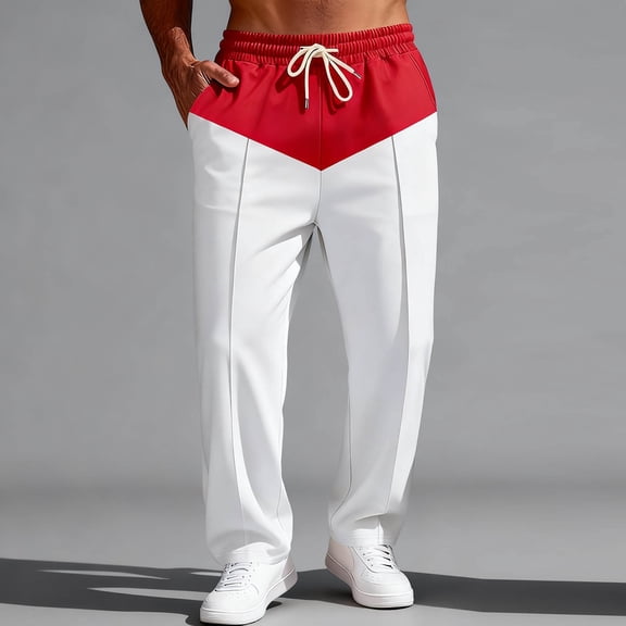 Kakii Men's Baggy Sweatpants Color Block Drawstring Wide Leg Sweatpants Athletic Sweat Pants Joggers