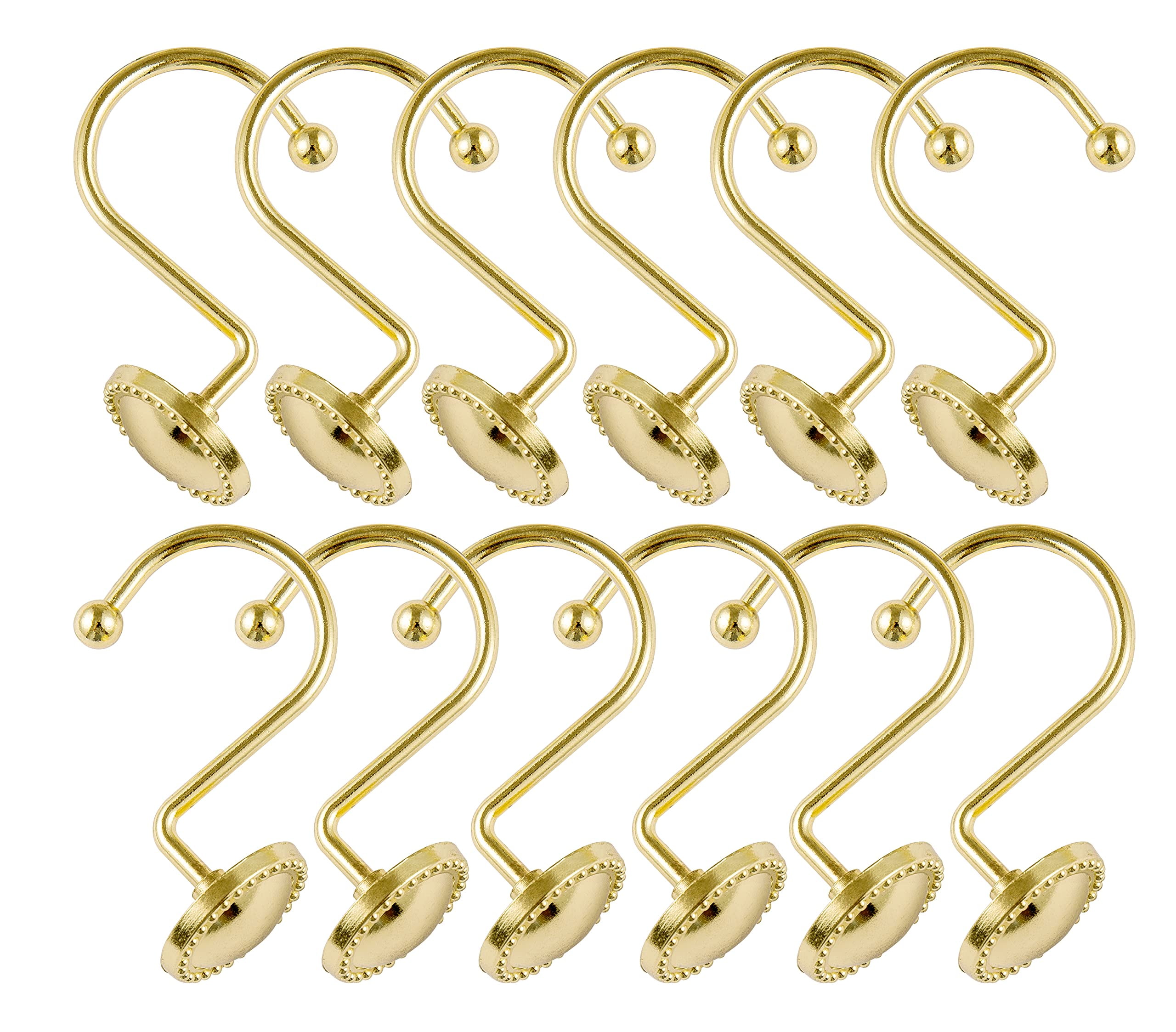 Utopia Alley Shower Hooks - Shower Curtain Rings for Bathroom - Rust Proof Shower Curtain Hooks for Shower Curtain or Liner - Set of 12, Gold