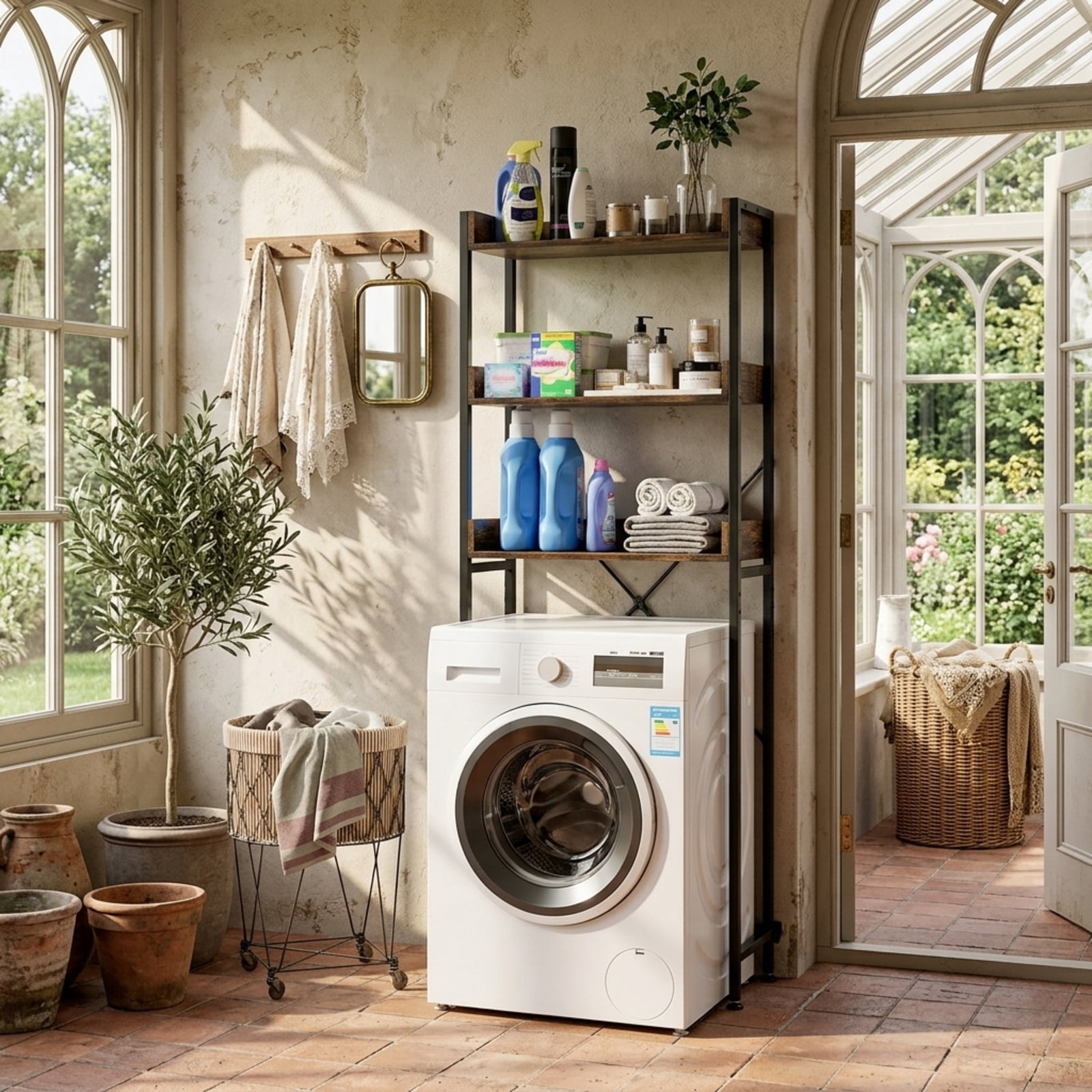 Vebreda Over-the-Toilet Storage, Over The Toilet Storage Rack with Hooks and Adjustable Bottom Bar, Large Storage Space, Make Full Use of Space
