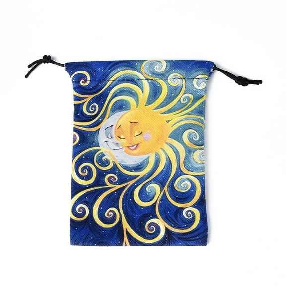 Rectangle Velvet Bags Drawstring Pouches for Gift Wrapping Medium Blue Moon Pattern 18x14cm