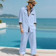 thumbnail image 5 of Men's Big & Tall Linen Set | Old Money Shirt, Loose Long Sleeve & Pants Breathable Lightweight Linen | Classic For Vacation, Casual & Daily, 5 of 5
