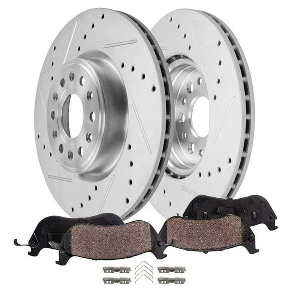 Detroit Axle - Rear Brake Kit for 2019-2025 Ram 1500 Drilled Brake Rotors Ceramic Pads: 14.76" Rotor
