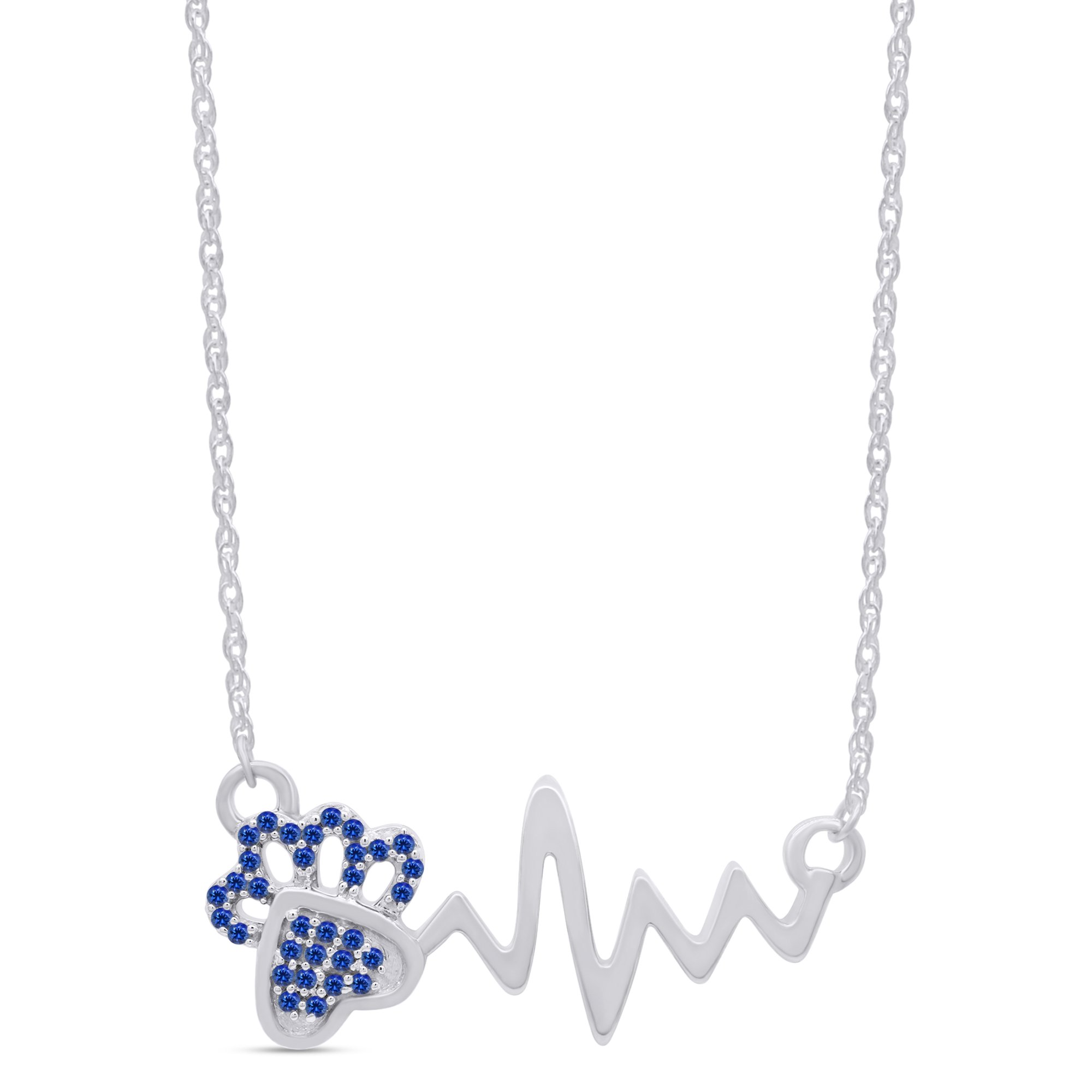 Round Cut Simulated Birthstone Paw & Heartbeat Pendant Necklace In 14K  White Gold Over Sterling Silver By Jewel Zone US