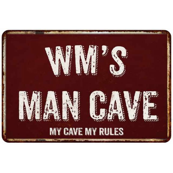 WM'S Man Cave Red Grunge Sign 8 x 12 High Gloss Metal Sign 208120003004