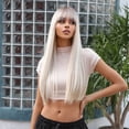 thumbnail image 2 of Pelucas de pelo largo y liso natural para mujer con flequillo Peluca rubia sexy Peluca de pelo sintético resistente al calor Postizo con red de nailon elástico para fiesta de cosplay Uso diario, 2 of 8