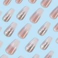 thumbnail image 3 of Press on Nails Long Coffin Fake Nails Glossy Glue on Nails Pink White Ombre Acrylic Nails Ballerina Artificial Nails Bling Glitter Stick on False Nails with Design 24 pcs Black 0002-Y-01, 3 of 4