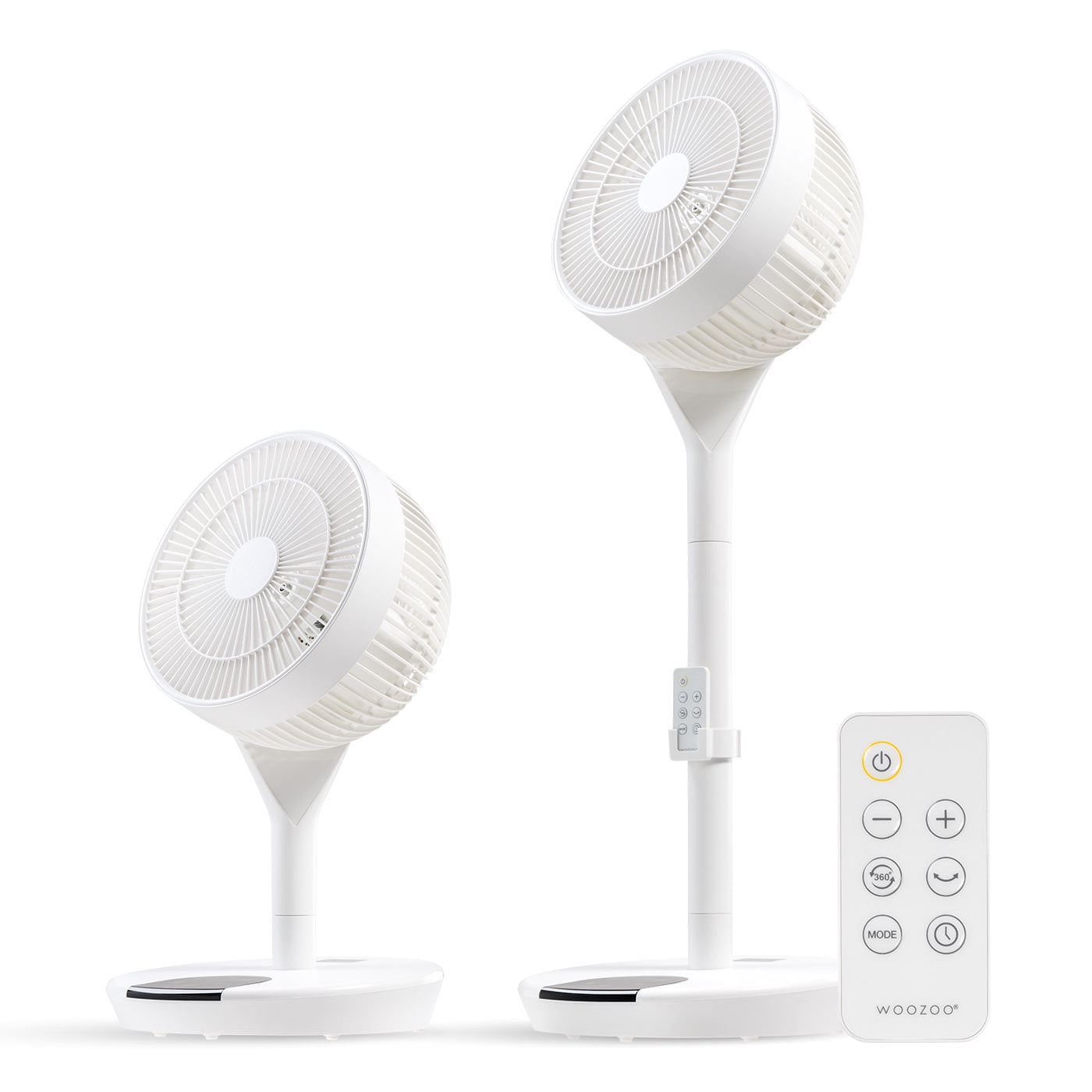 IRIS USA WOOZOO Fan, Pedestal Standing Fan with Remote, 360 Oscillating Fan, 12 Speeds, Low Noise, 8h Timer, Height Adjustable, White/Gray