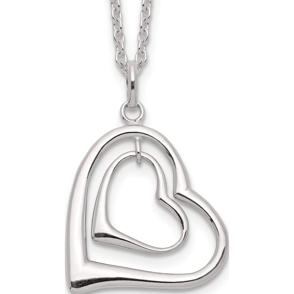 Sterling Silver Double Heart Necklace Made In India qh4974-18
