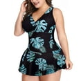 thumbnail image 2 of SWSMCLT Women's 2 Piece Modest Swimwear V Neck Shirred Plus Size Tankini Set Ruched Slimming Tummy Control Flowy Sexy Bathing Suit Skirt Swim Dress Swimsuit Boyleg Shorts Black1 X-Large XL, 2 of 3