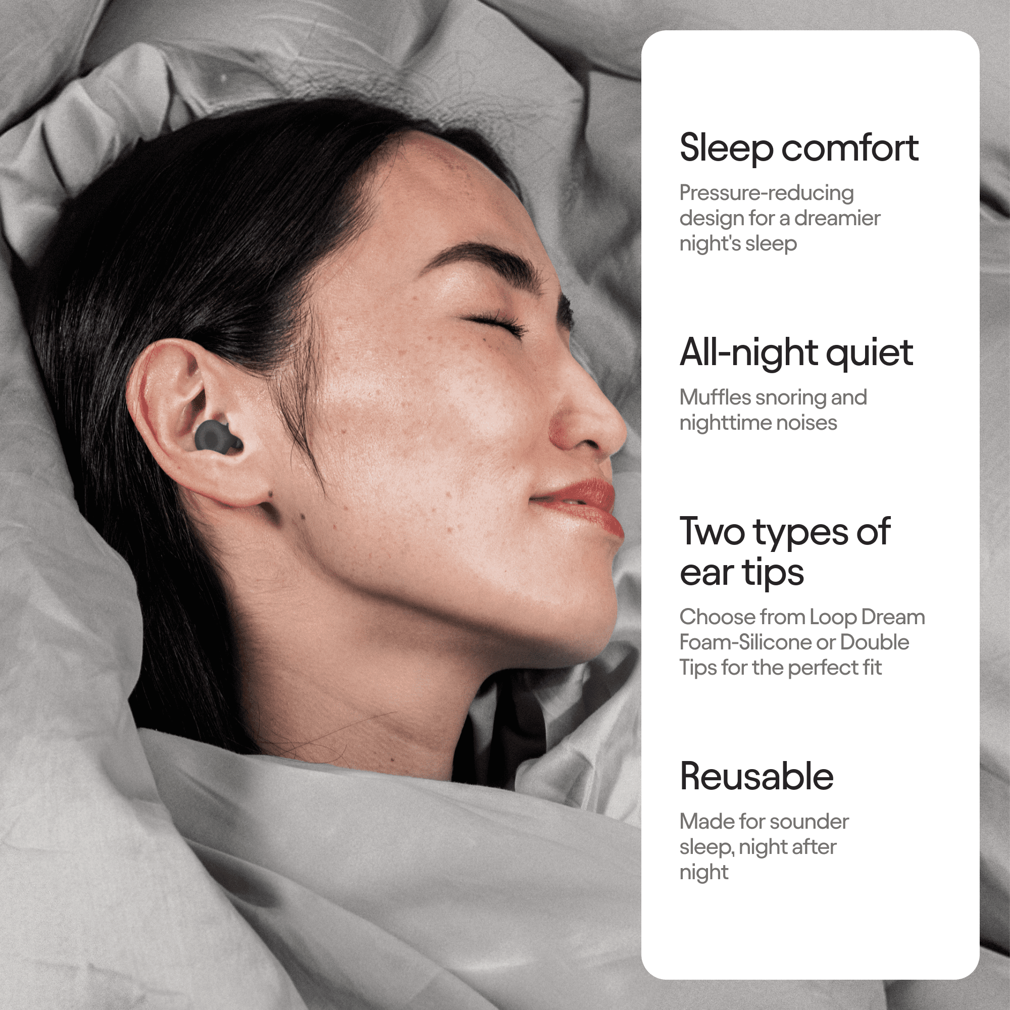 Loop Dream – Silicone/Memory Foam Earplugs for Sleep Comfort | Comfortable Ear Plugs for Muffling Snoring & Sleeping | Customized Fit | 27dB (SNR) Noise Reduction