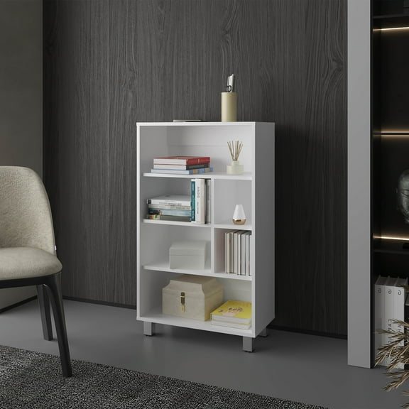 White 6-shelf Storage Bookcase, Adding A Stylish Element To Your Home Scratches And Fading