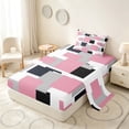 thumbnail image 2 of Manfei Modern Geometric Block Twin Sheets, Abstract Square Art Bedding, Pink Black Gray, Black Reversible 3 Pieces1 Flat Sheet + 1 Fitted Sheet + 1 Pillowcase, 2 of 6