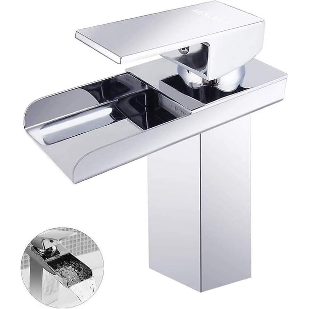 Grifo para lavabo de baño, mezclador monomando para lavabo en cascada de diseño moderno, disponible con agua fría y caliente, latón, cromado sin manguera Rojo Verde Cocina, Decoración y Otros