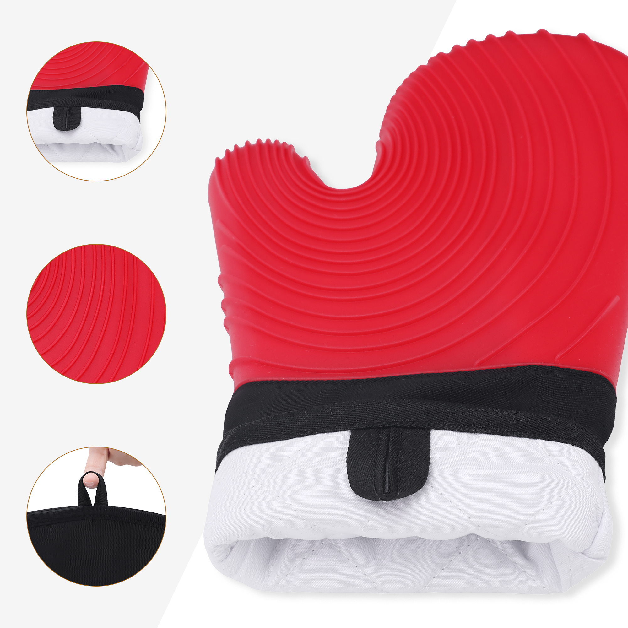 Unique Bargains Cotton Oven Mitts Heat-Resistant Cooking Gloves Red 13.4x7.1inch