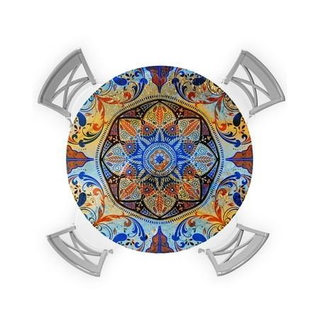 

Round Tablecloth with Elastic Retro Rustic Floral Flower Waterproof Stain-proof Table Cover Wipeable Fitted Table Cloths for 45 -54 Round Tables Dining Kitchen