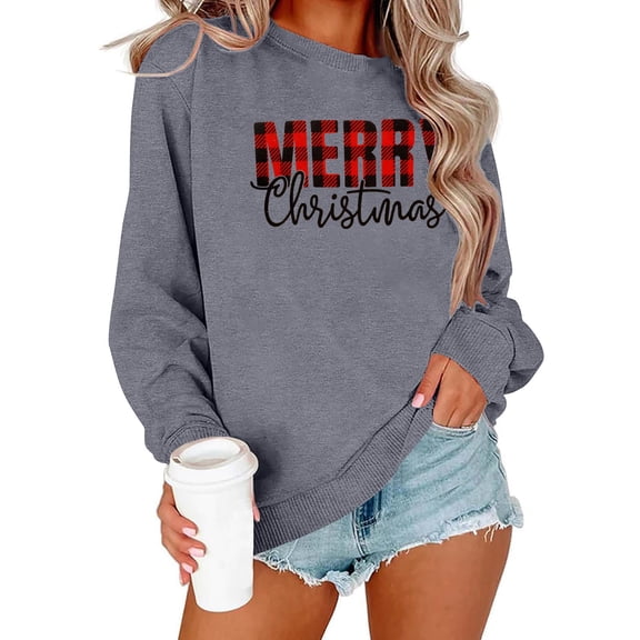 Christmas Trees Sweatshirt for Women Merry and Bright Christmas Shirts Xmas Holiday Party Long Sleeve Pullover Tops