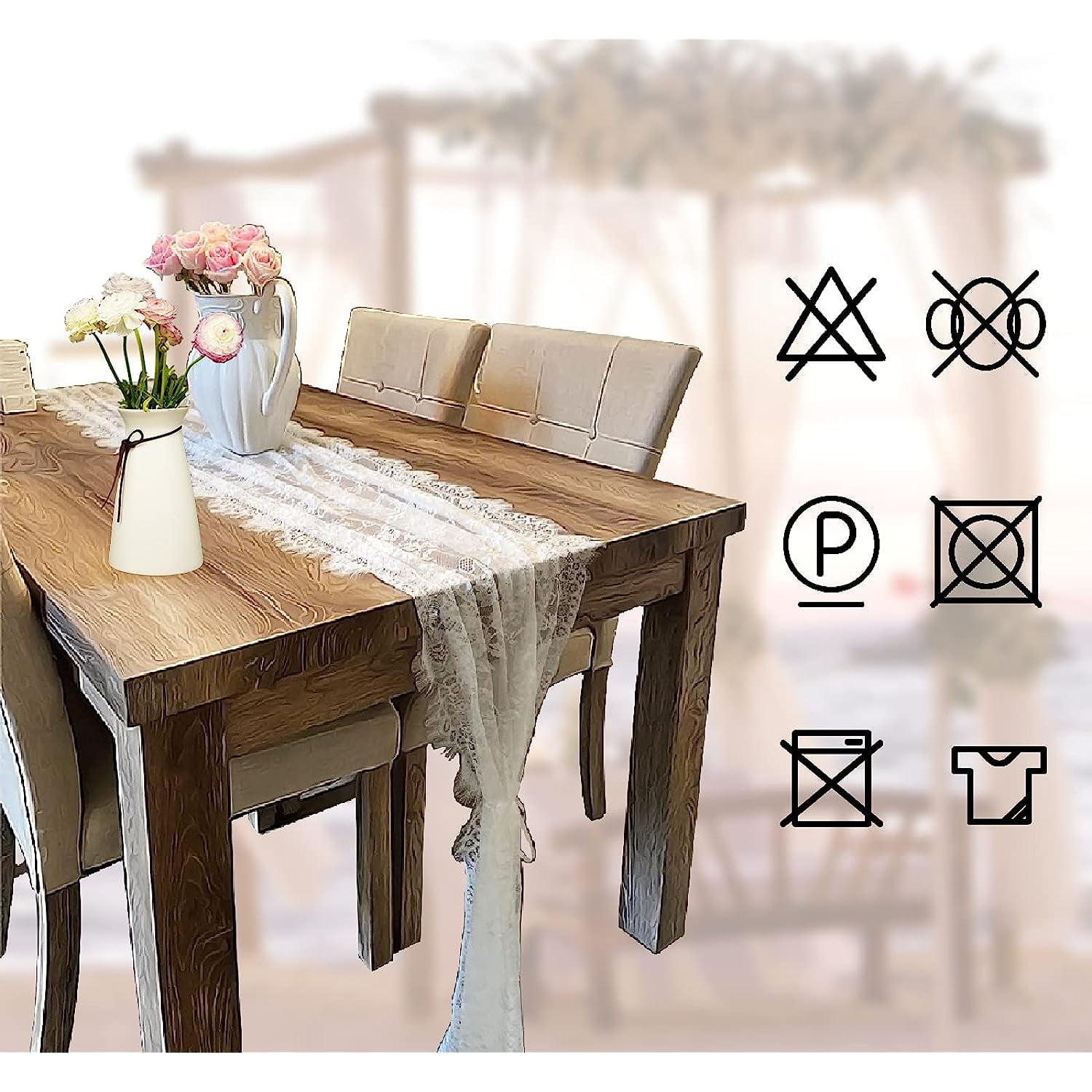 6 Pcs White Lace Table Runner 14 x 120 Inch Embroidered Boho Table Runner for Wedding Party Bridal Shower Decorations Vintage Rustic Table Runners