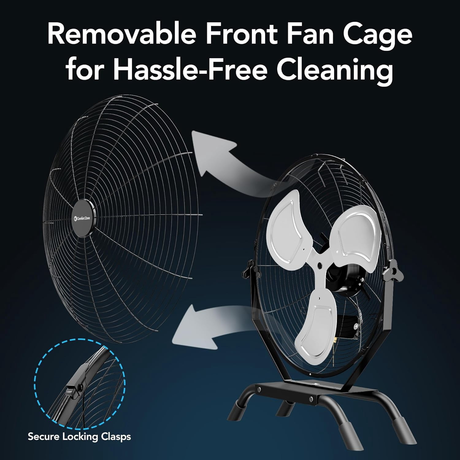 Comfort Zone 20 in. Industrial Fan – Wall or Floor Mount, 3 Speeds, Metal