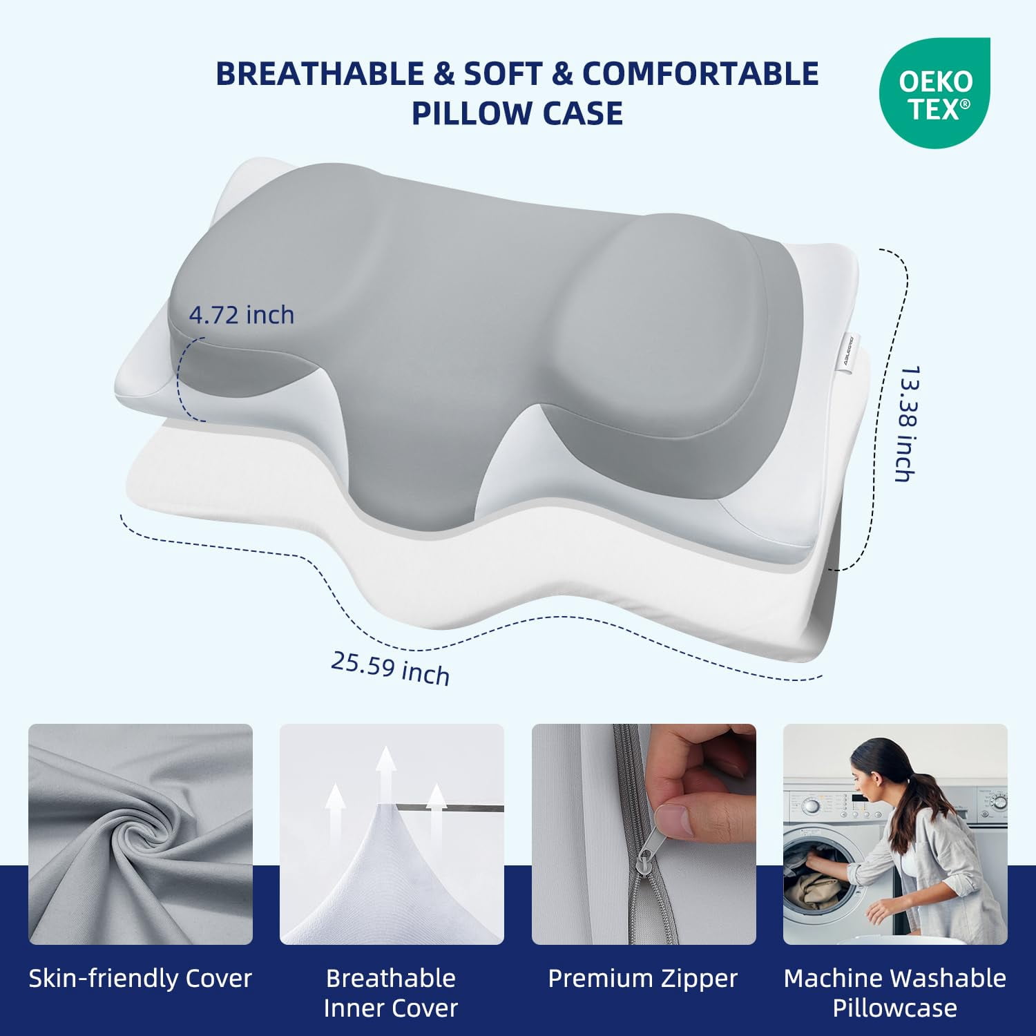 ABLEGRID Cervical Neck Pillow, Contour Memory Foam Cooling Support Pillow for Shoulder Pain Relief, Ergonomic Bed Pillows, Orthopedic Neck Back Pillow for Side Stomach Sleeper, Gray