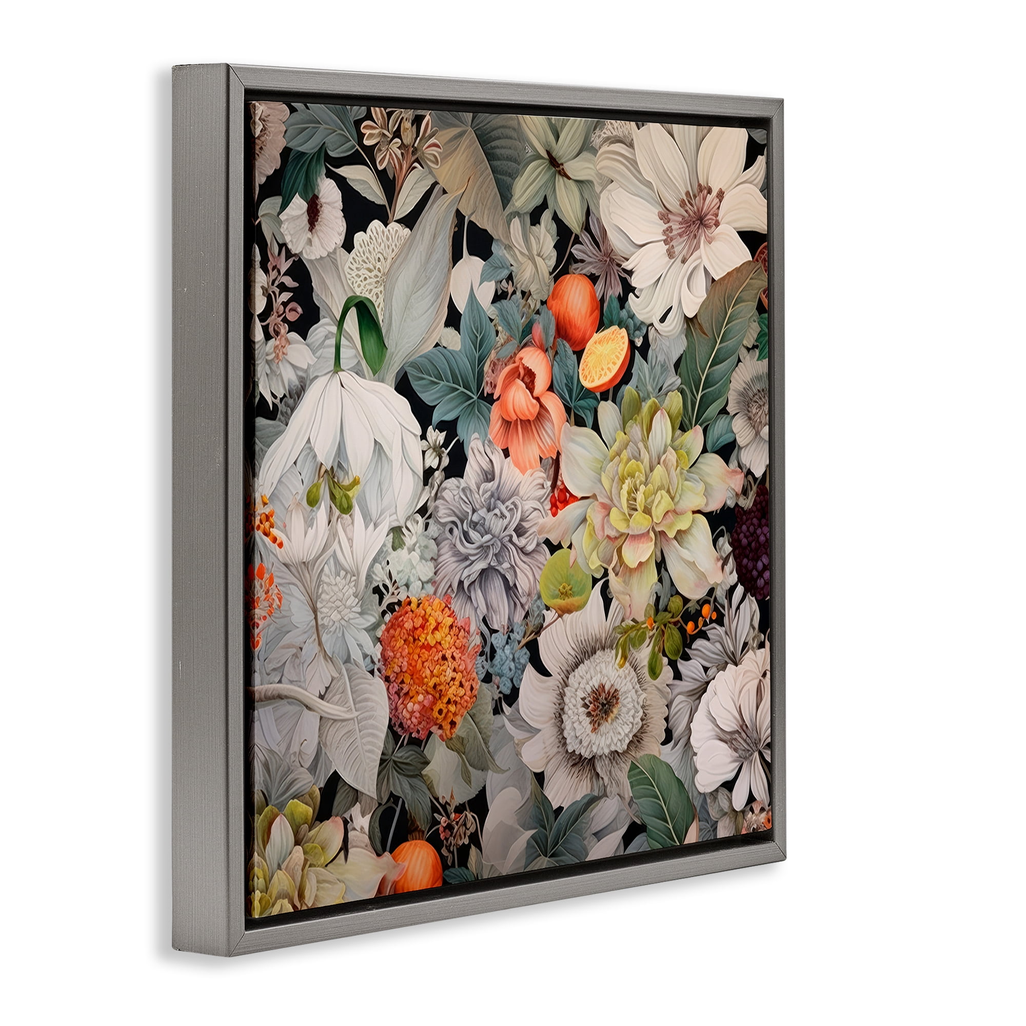 Stupell Industries Grey Mixed Florals Botanical & Floral Painting Gray Floater Framed Art Print Wall Art, 18 x 18