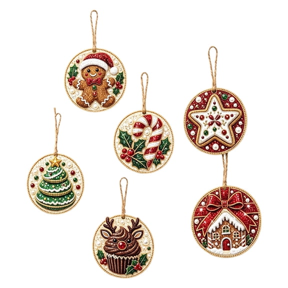 6 Pack Christmas Acrylic DIY Diamond Art Ornament Kit, Comes with Colorful Ribbons, Ideal for Christmas Tree and Home Holiday Decor