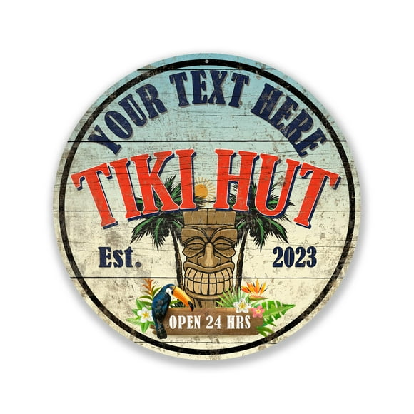 Personalized Tiki Hut Sign Tiki Sign Backyard Wall Decor Tropical Sign Beach Wall Art Patio Plaque Pub Sign Made in USA 12"" 200120050005