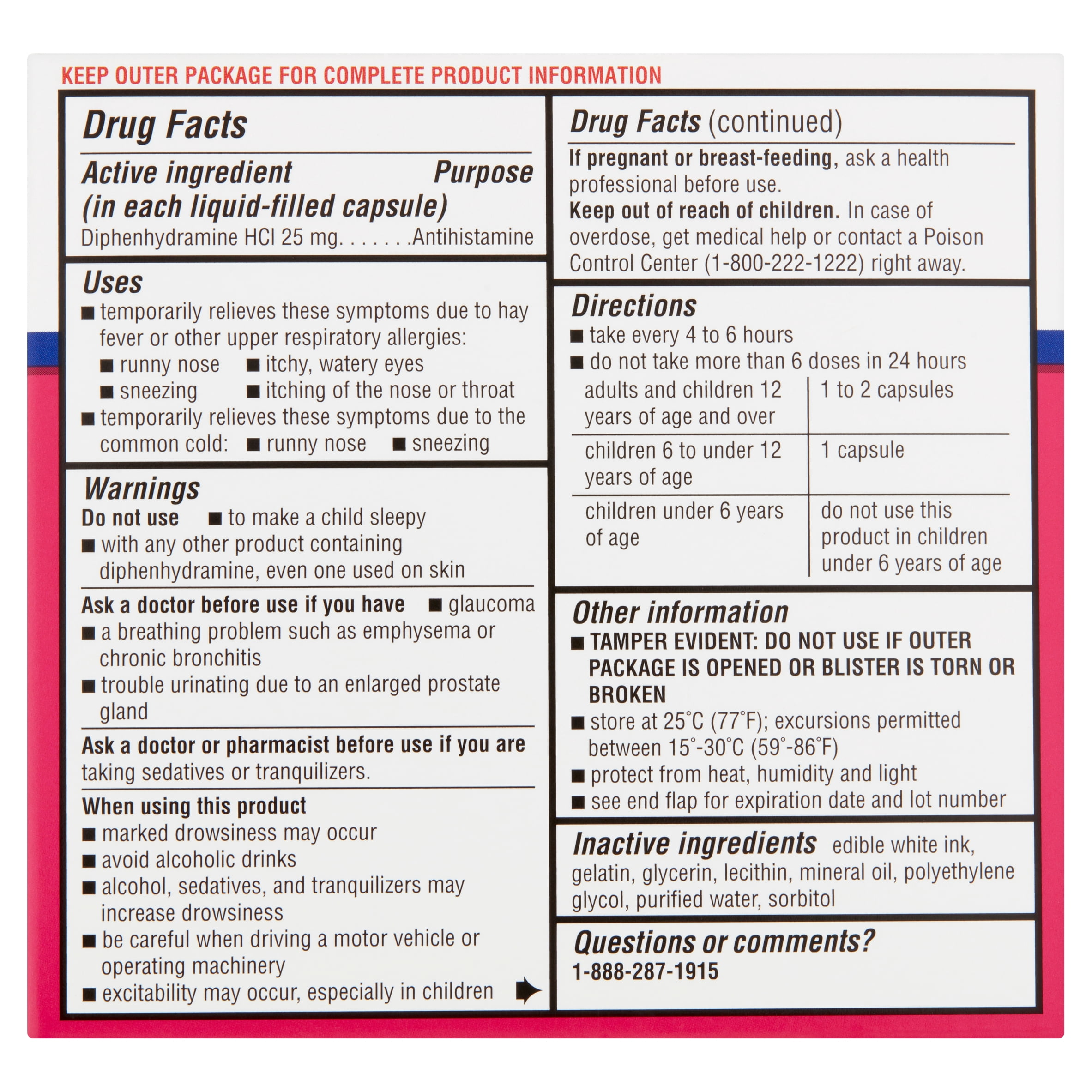 Equate Dye-Free Allergy Relief Diphenhydramine Soft gels, 25 mg, 24 Count