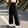 thumbnail image 3 of Sentuca Womens Cargo Pants Solid Color Drawstring Elastic Waist Jogger Pants with Multi-Pockets Adjustable Cinched Hem Casual Trousers Black S, 3 of 8