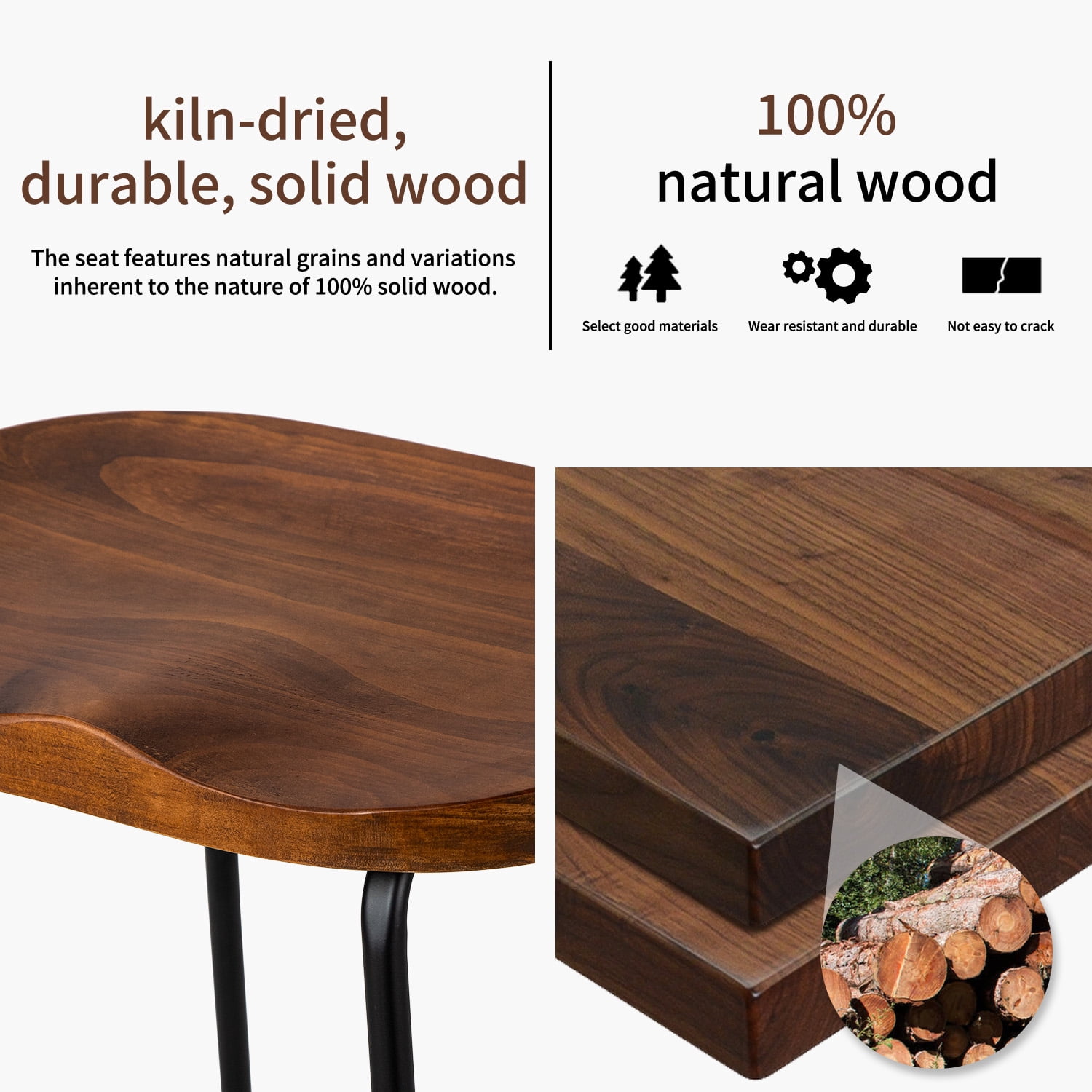 FIRAVOE Bar Stools Set of 3 (Solid Wood Saddle Seat) 26 Inch Counter Height Barstools Backless Counter Stools for Kitchen Island