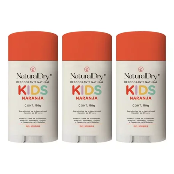 3 Pack Desodorante Naturaldry Kids Piel Sensible En Barra 50g