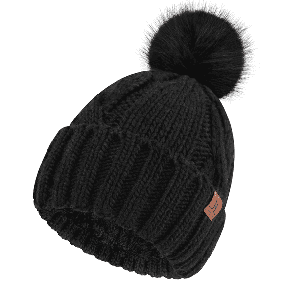 Womens Pom Pom Winter Hat Warm Cable Knit Beanie Hats for Women Skull Cap with Thick Fleece Lined Gifts
