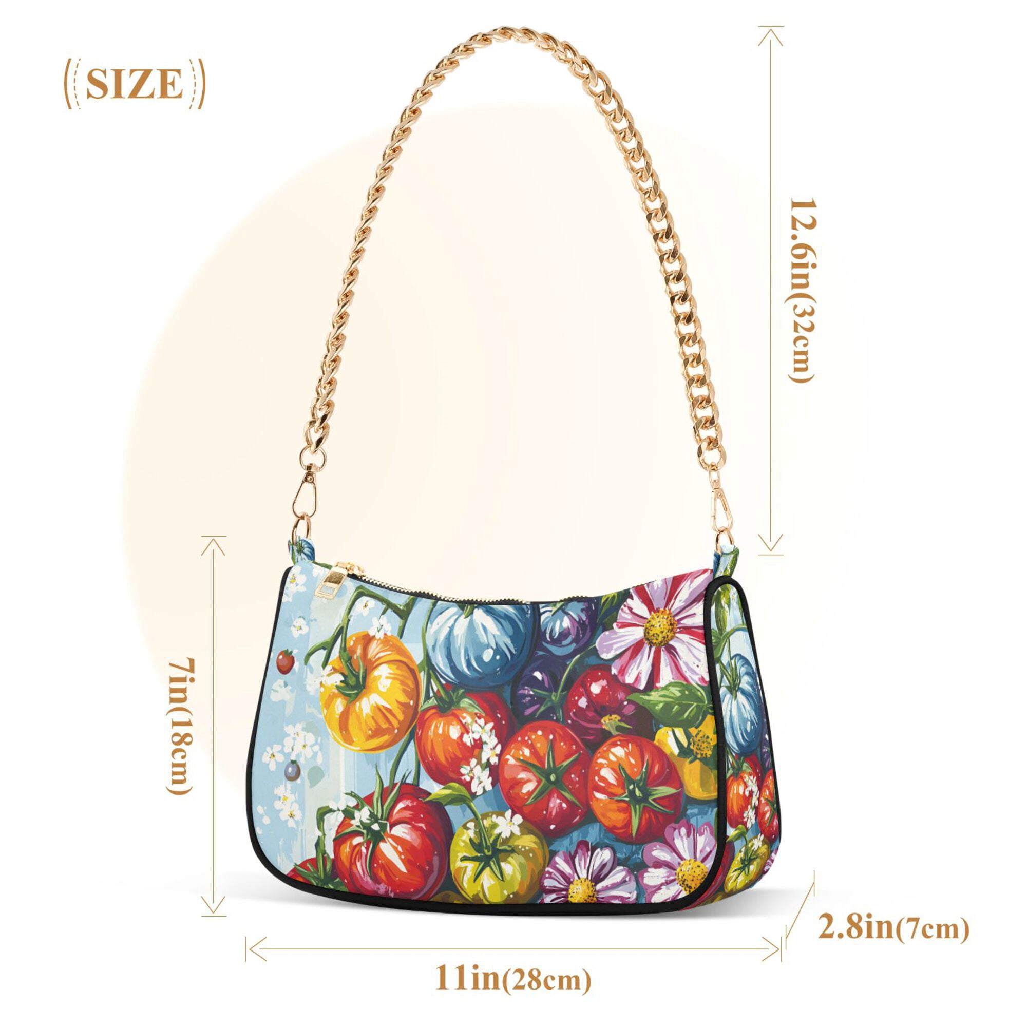 FORMRS Womens Shoulder Bag with Chain Strap Clutch Purse Cute Tote Handbag, Blue Floral Tomatoes