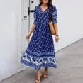 thumbnail image 5 of XVJRHAK Women Floral Printed Flutter Sleeve V Neck Sundress Boho Dress Flower Party Festive Pleated Belted Wrap Dress (Blue,S), 5 of 6