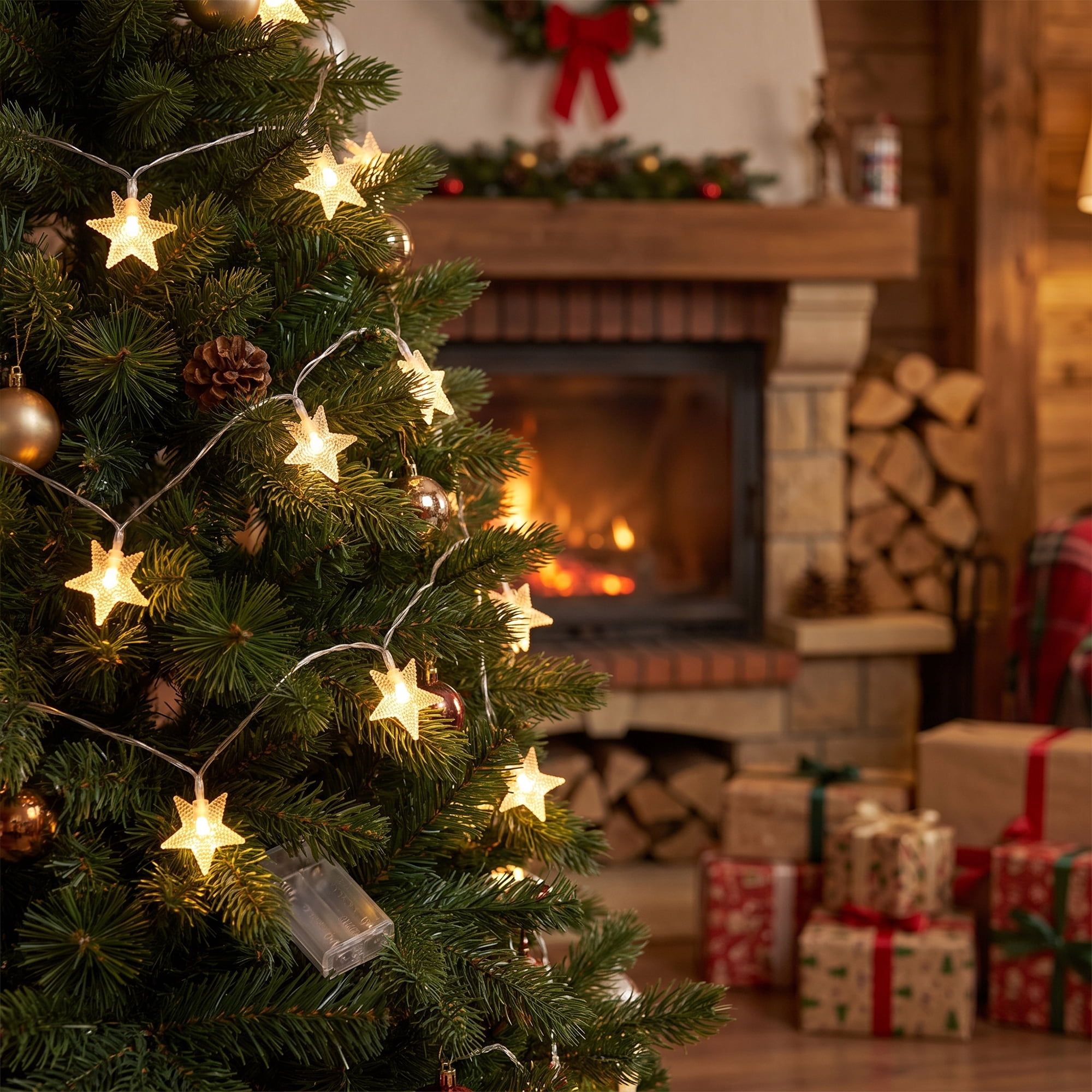 Unique Bargains 3D Star Lights with Flexible Design 6.6 ft Warm White Battery Operated