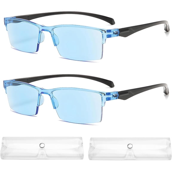 2 PCS Auto Focus Glasses Self Adjusting, Automatic Zoom Anti-Blue Light Presbyopia Glasses, Intelligent Dual Focus Smart Reading Glasses for Women & Men(Blue)