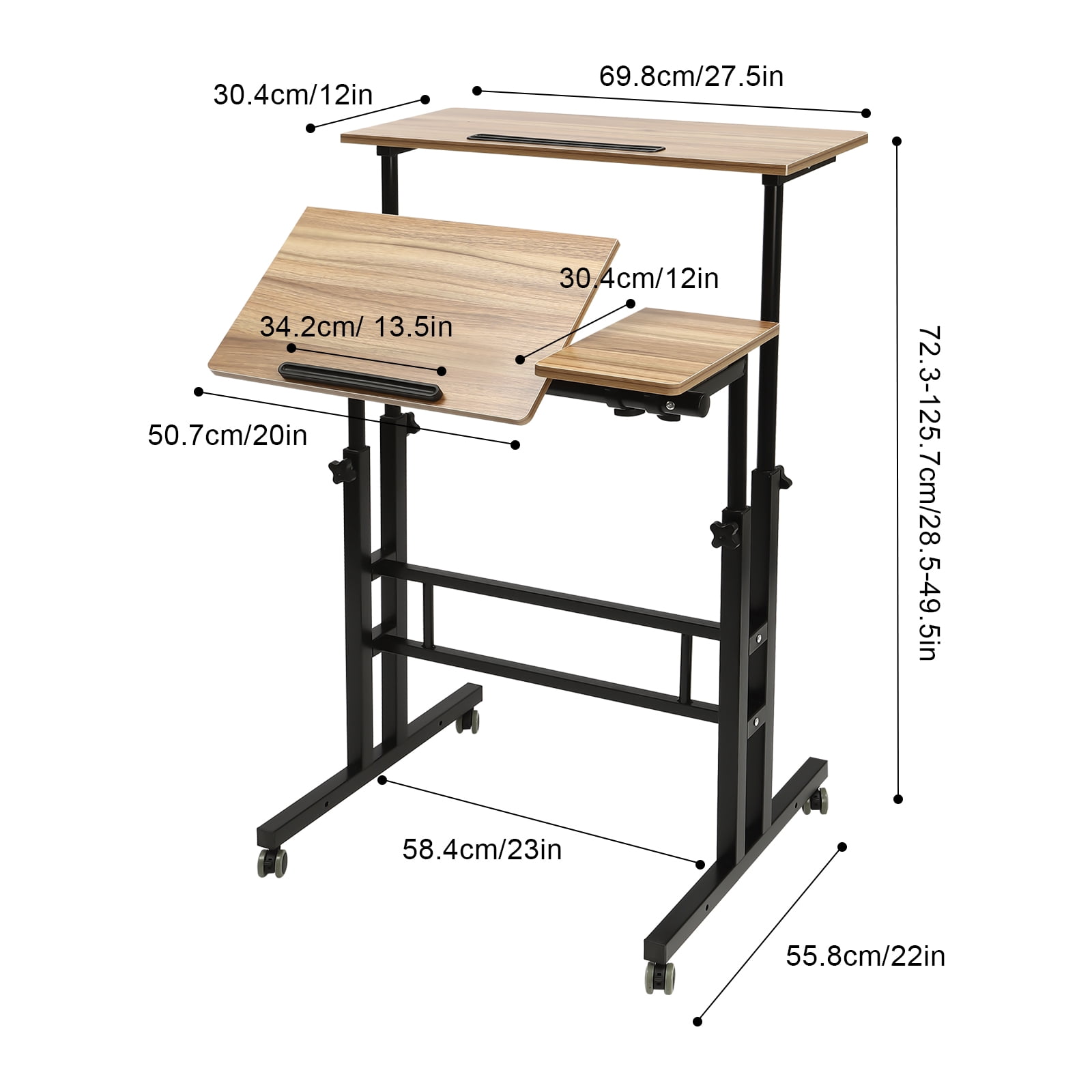Miumaeov Mobile Stand Up Desk with Height Adjustable Standing Desk with Wheels Portable Rolling Laptop Cart for Home Office Standing or Sitting