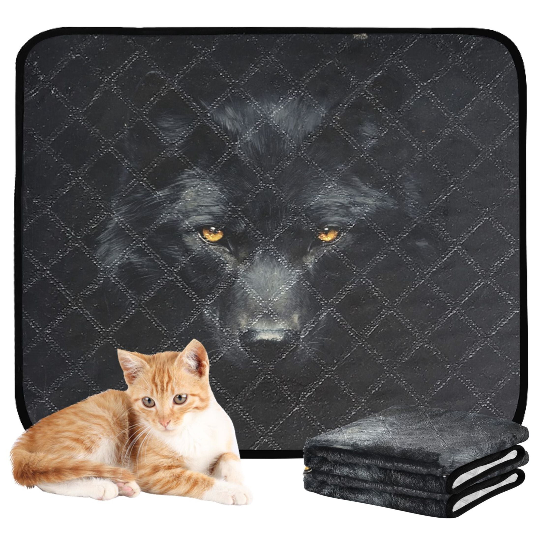 Qxltty Dark Wolf Face Cat litter Pads Pet Set of 2 Diaper Mats Center Anti-leakage Layer Absorbent Soft and Comfortable