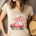 thumbnail image 4 of Let It Snow T-Shirt | Vintage Car with Christmas Tree Graphic Tee, Heliconia, Size L, 4 of 6