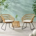 thumbnail image 2 of GDF Studio Edson Outdoor Wicker 3 Piece Chat Set with Cushion, Light Brown, Beige, and Black, 2 of 13