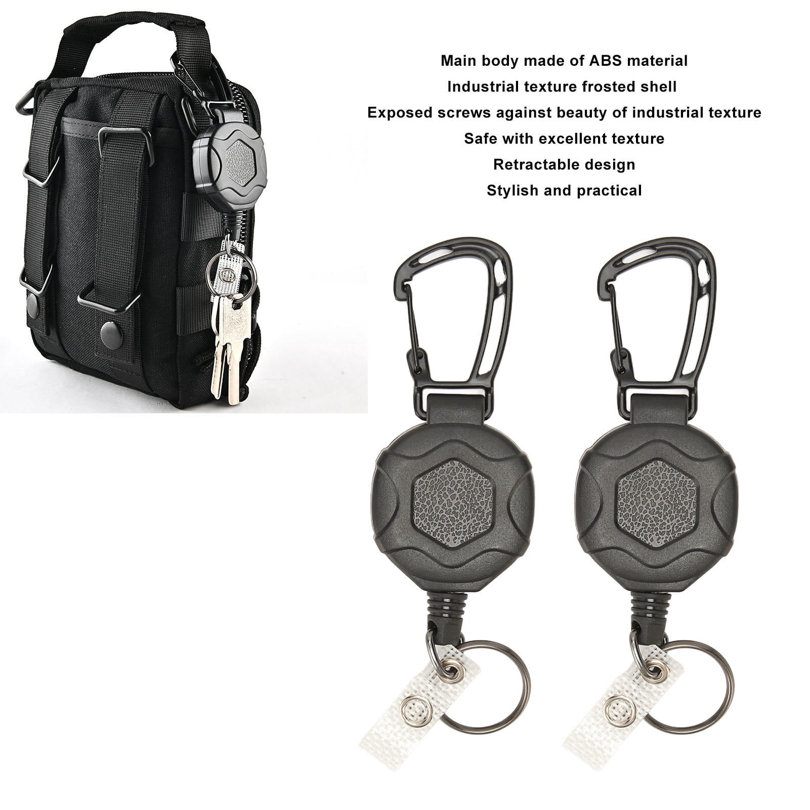 Rupoun 2Pcs Retractable Keychain with Heavy‑Duty Carabiner, Steel Wire Rope, Anti‑Loss ID Badge Holder, 31in Extension, Industrial ABS Design