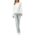 thumbnail image 2 of INSPIRE CHIC Jacquard Blouse for Women's Boat Neck Long Sleeve Fall Sheer Knit Top XL White, 2 of 6