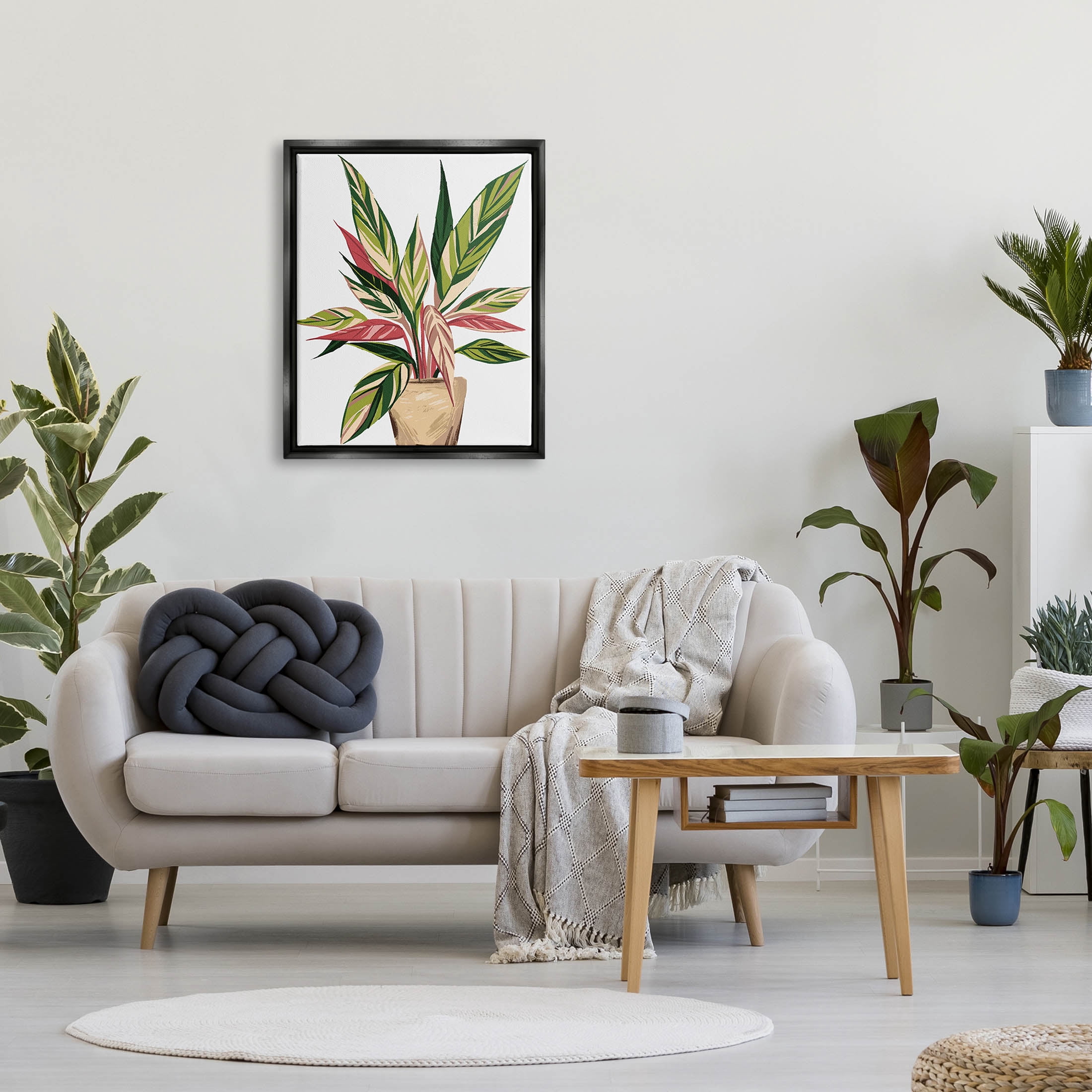 Modern Potted Plant Leaves Botanical & Floral Graphic Art Jet Black Framed Art Print Wall Art