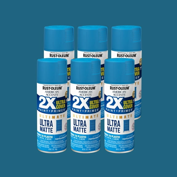 6 Pack, Nantucket Blue Rust-Oleum American Accents 2X Ultra Cover Matte Spray Paint-328400, 12 oz