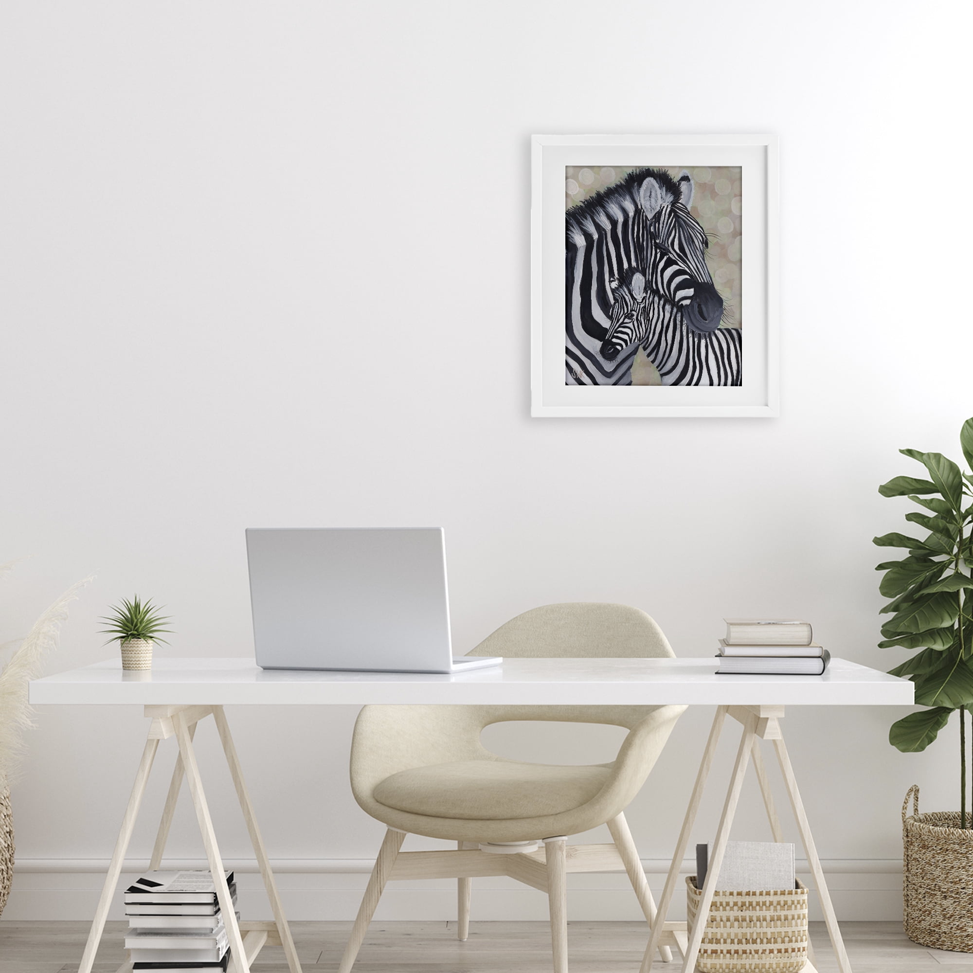 Stupell Industries Mama Zebra & Her Foal White Framed Print Under Glass, design by Sarah Waldron Kimball