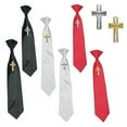 thumbnail image 2 of Altotux Red White Black Satin Clip-On Necktie Cross Baby Boy Suit Tuxedo Newborn (S (S-4T), Red Tie and Gold Cross), 2 of 3