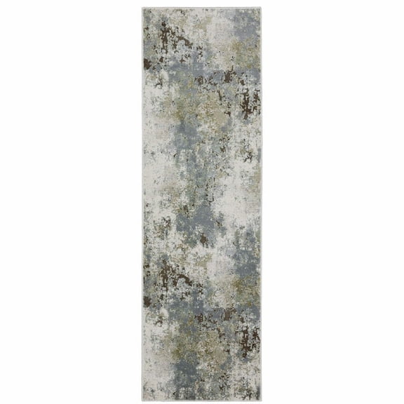 HomeRoots 508604 2 x 8 ft. Blue Gray Green & Beige Abstract Power Loom Stain Resistant Runner Area Rug
