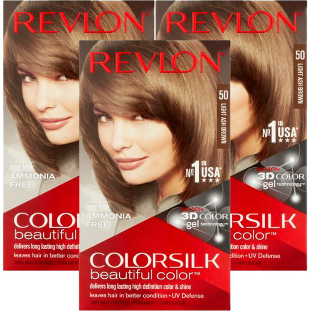 3 Pack Revlon Colorsilk Beautiful Color 50 Light Ash Brown Permanent