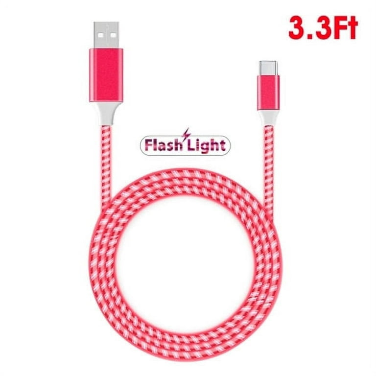 Flowing LED Lights USB-C (Type-C) Charge and Sync Cable - Pink 